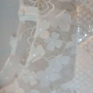 NWT Beautiful Dress White with Lace,Sequence, lil flowers bell sleeve